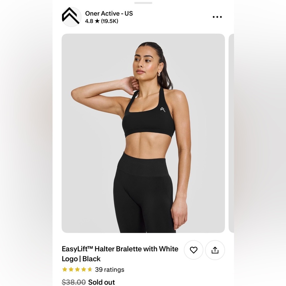 Oner Active Black Sports Bra with White Logo